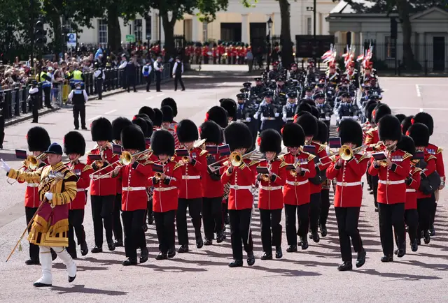 The band of the Coldstream Guards on The Mall ahead of the Trooping the Colour 