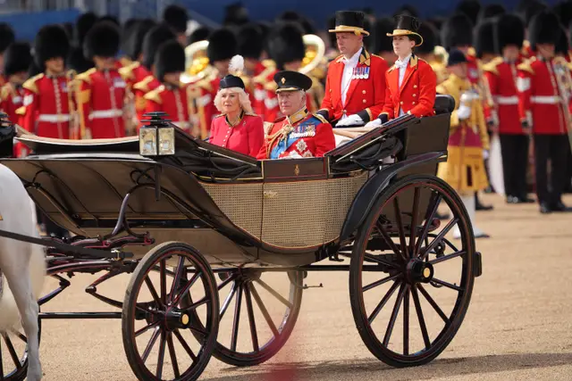 King and Queen in carriage at Trooping the Colour 