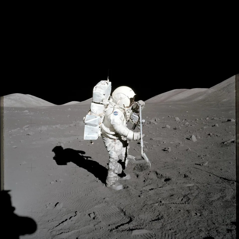 Apollo 17 astronaut Harrison Schmitt collects samples of lunar soil in 1972 (Nasa)