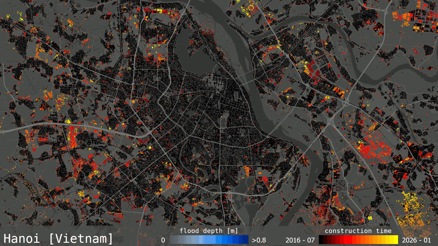 Tracking urban expansion in hazard-prone areas Urban expansion and flood risk in Hanoi, 2016–2026