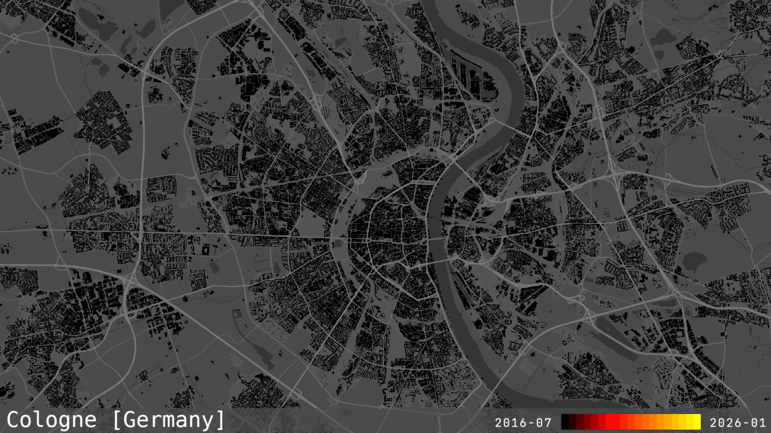Urban expansion in Cologne, Germany, 2016–2026 Urban expansion in Cologne, Germany, 2016–2026