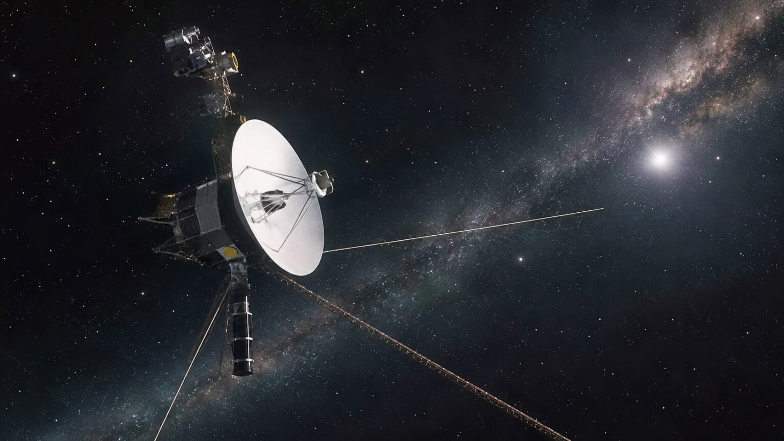 Voyager 1 launched in 1977 on a four-year mission and is still flying 49 years later, now so far away that in November 2026 a radio signal will take a full 24 hours to reach it — so when engineers say “good morning” on a Monday, the answer won’t arrive until Wednesday. Voyager Probe in Deep Space