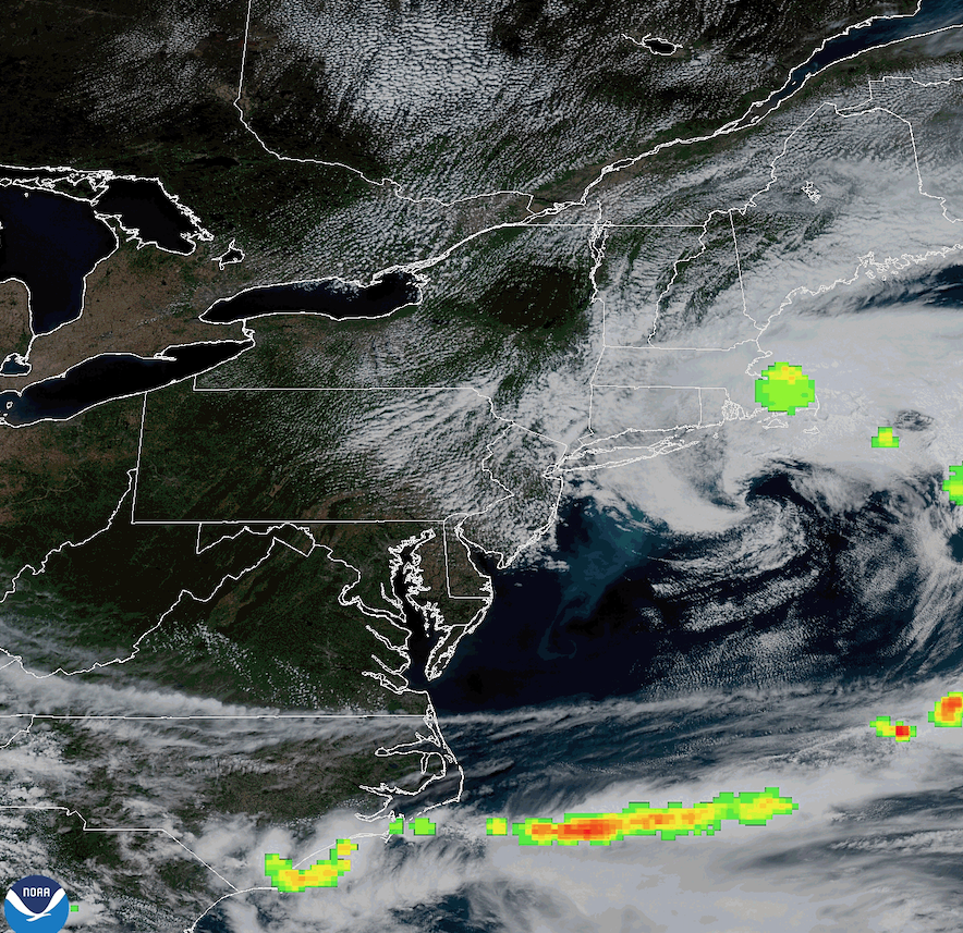 A satellite image of the east coast of the United States
