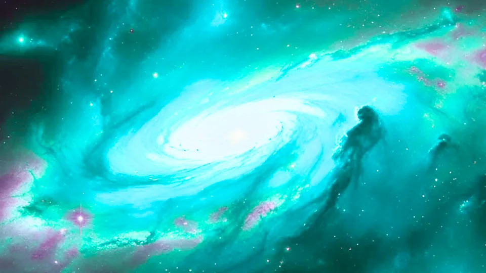 A bright white glowing light is surrounded by a disk of glowing blue gas in this illustration.