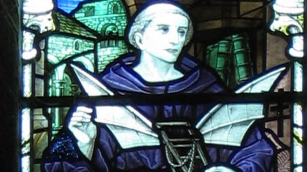 Did a medieval flying monk spot Halley’s comet, twice? It’s complicated Cropped image of Stained glass window showing Eilmer, installed in Malmesbury Abbey in 1920