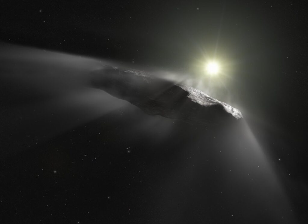 Artist's depiction of interstellar object 1I/'Oumuamua. Credit - ESA/Hubble, NASA, ESO, M. Kornmesser