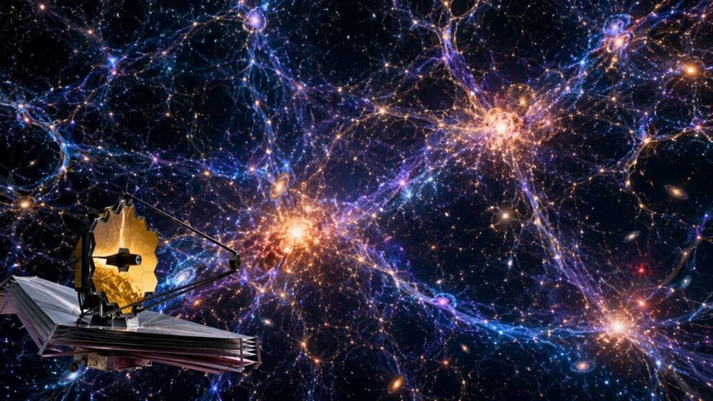 James Webb reveals the most detailed map of the universe’s “invisible skeleton,” connecting 164,000 galaxies from when the cosmos was about 1 billion years old and showing how the cosmic web influences the growth and end of star formation. James Webb reveals the most detailed map of the universe's "invisible skeleton," connecting 164,000 galaxies from when the cosmos was about 1 billion years old and showing how the cosmic web influences the growth and end of star formation.