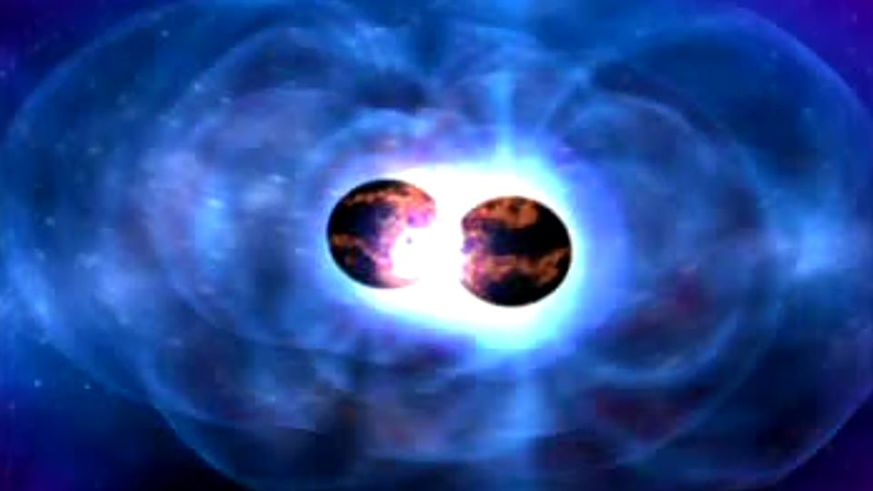 A neutron star merger ends in a massive outburst called a kilonova. Astronomers who study these events suggest that heavy elements such plutonium are created in these massive explosions. Now, atoms of a plutonium isotope found in a deep-sea rock are helping them understand when it occurred. Courtesy LIGO/Caltech