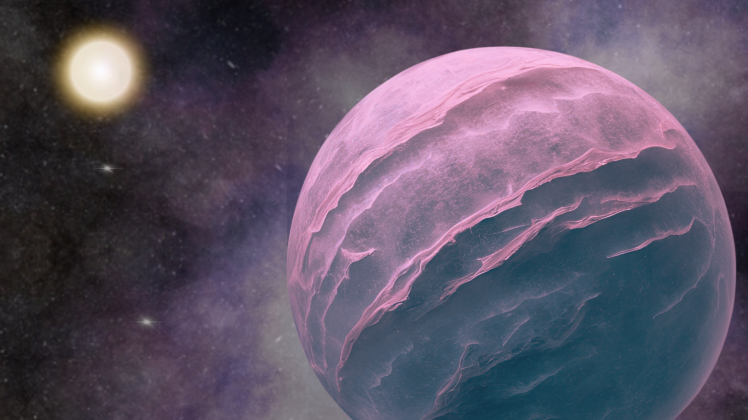 James Webb Space Telescope finds a salty surprise on famous ‘Pink Planet’ A pinkish world in the foreground while a glowing star is in the background.